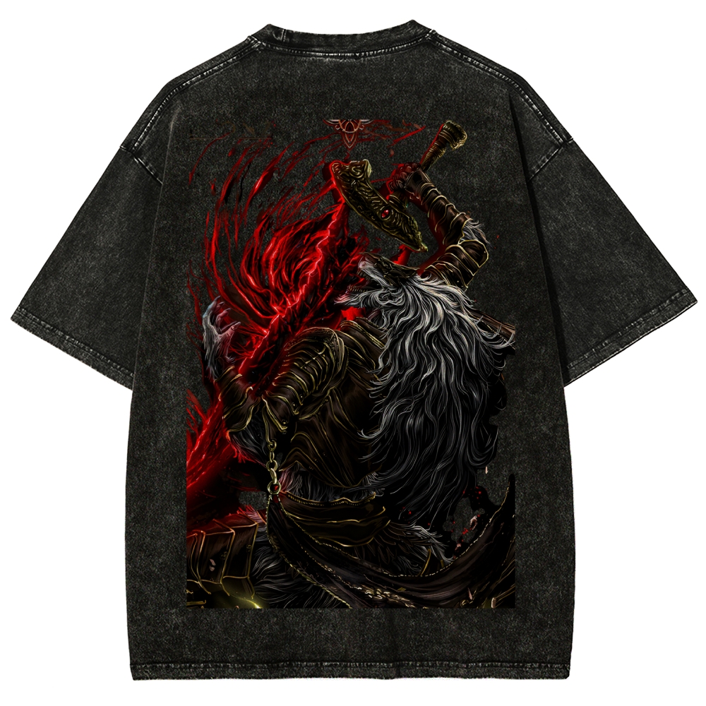 Elden Ring Retro Vintage Maliketh Black Blade Tee – New Version Unisex Oversized Washed Lightweight Cotton T-Shirt