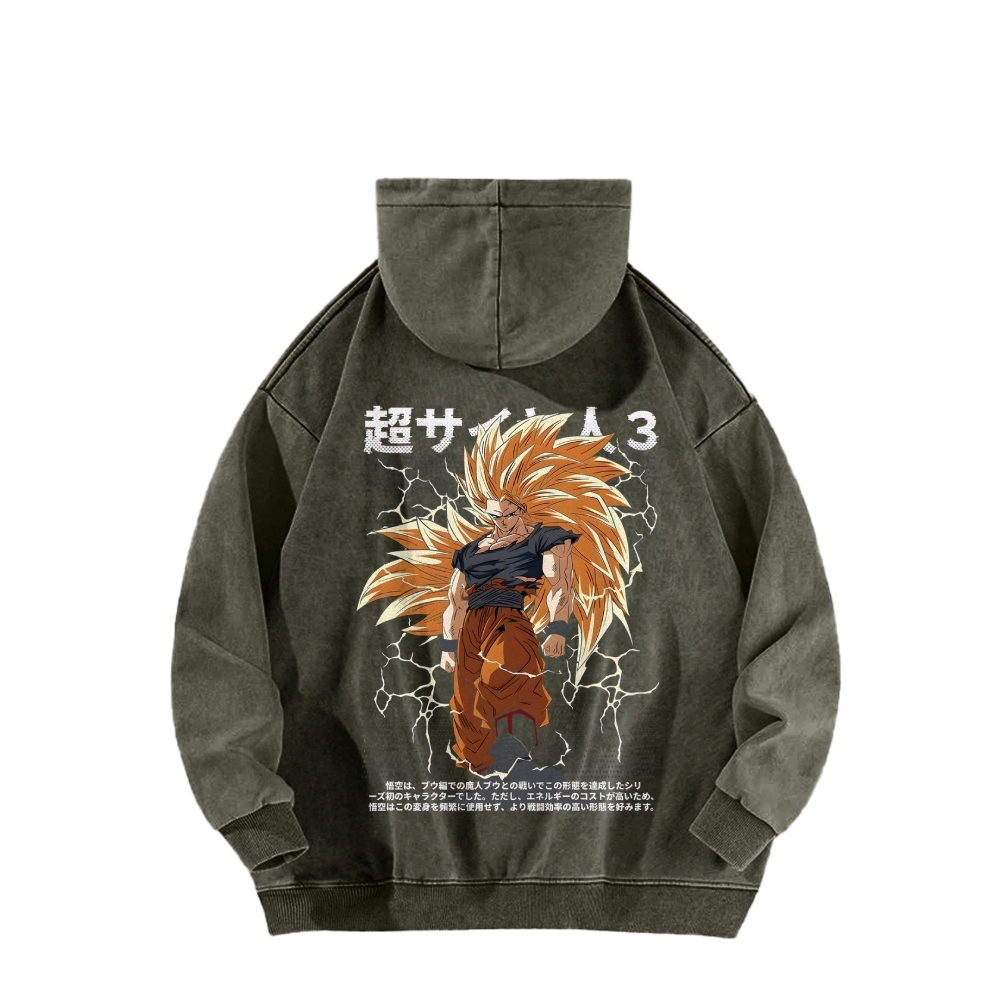 Goku SSJ3 - Dragonball Z Clothing Casual Washed Hoodie