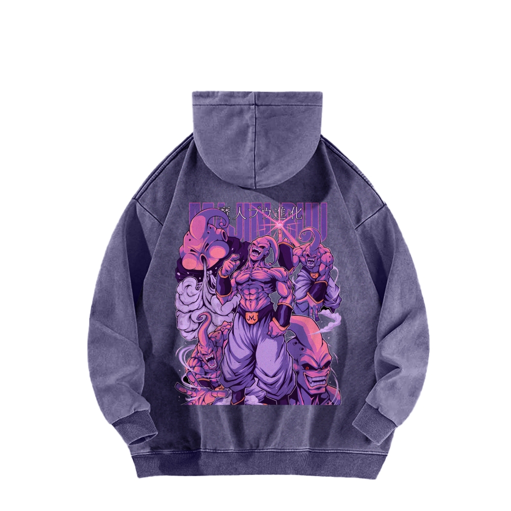 Majin Buu Dragon Ball Vintage Unisex Oversize Anime Manga Acid Casual Washed Hoodie