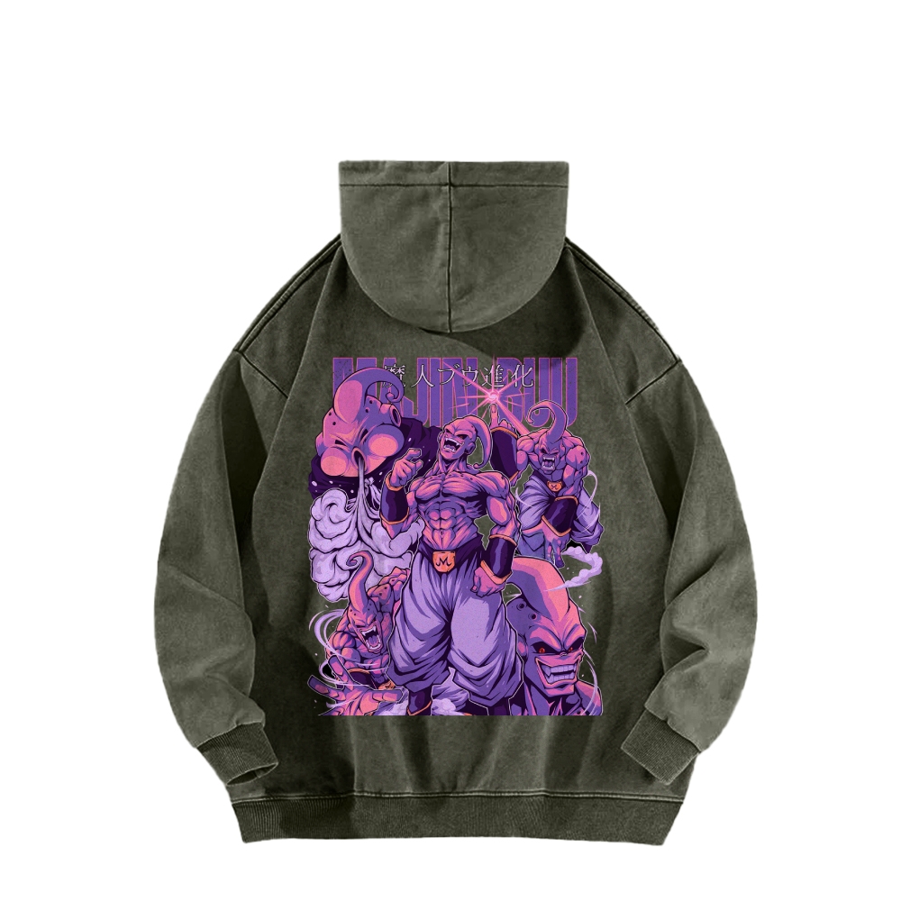 Majin Buu Dragon Ball Vintage Unisex Oversize Anime Manga Acid Casual Washed Hoodie