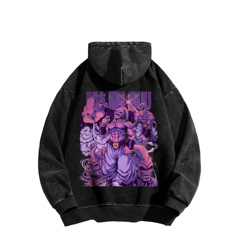 Majin Buu Dragon Ball Vintage Unisex Oversize Anime Manga Acid Casual Washed Hoodie