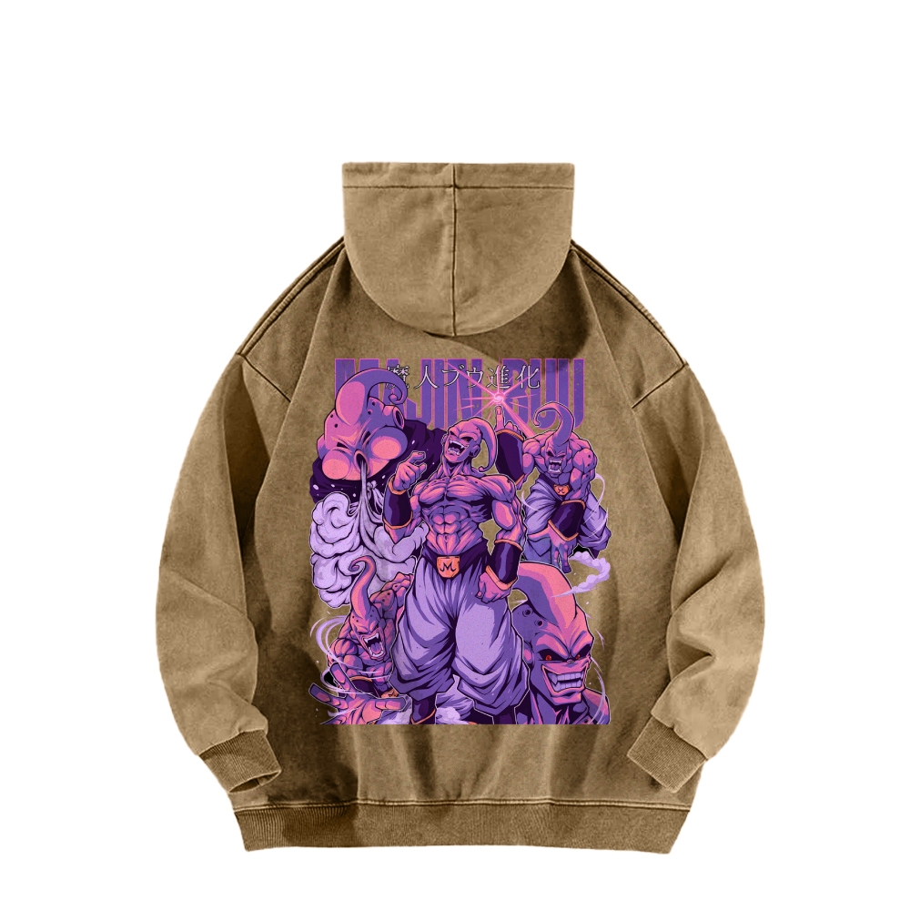 Majin Buu Dragon Ball Vintage Unisex Oversize Anime Manga Acid Casual Washed Hoodie