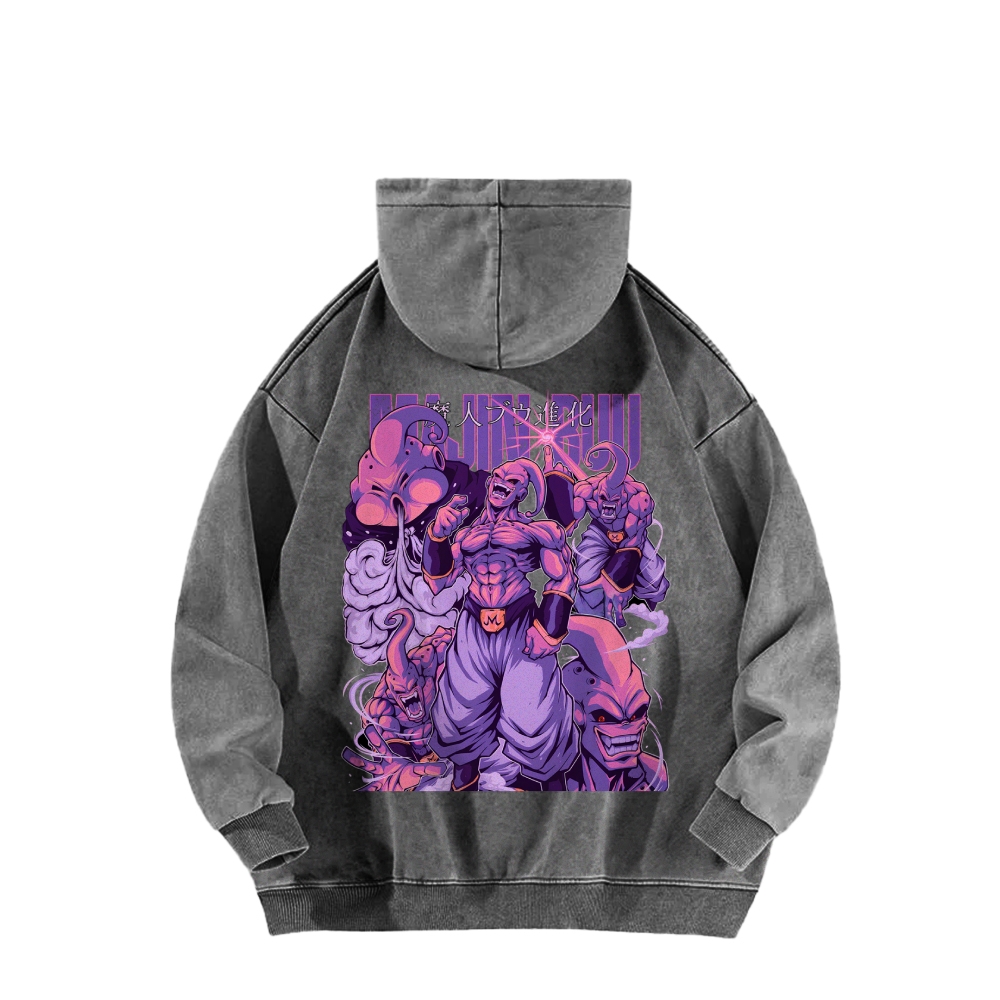 Majin Buu Dragon Ball Vintage Unisex Oversize Anime Manga Acid Casual Washed Hoodie