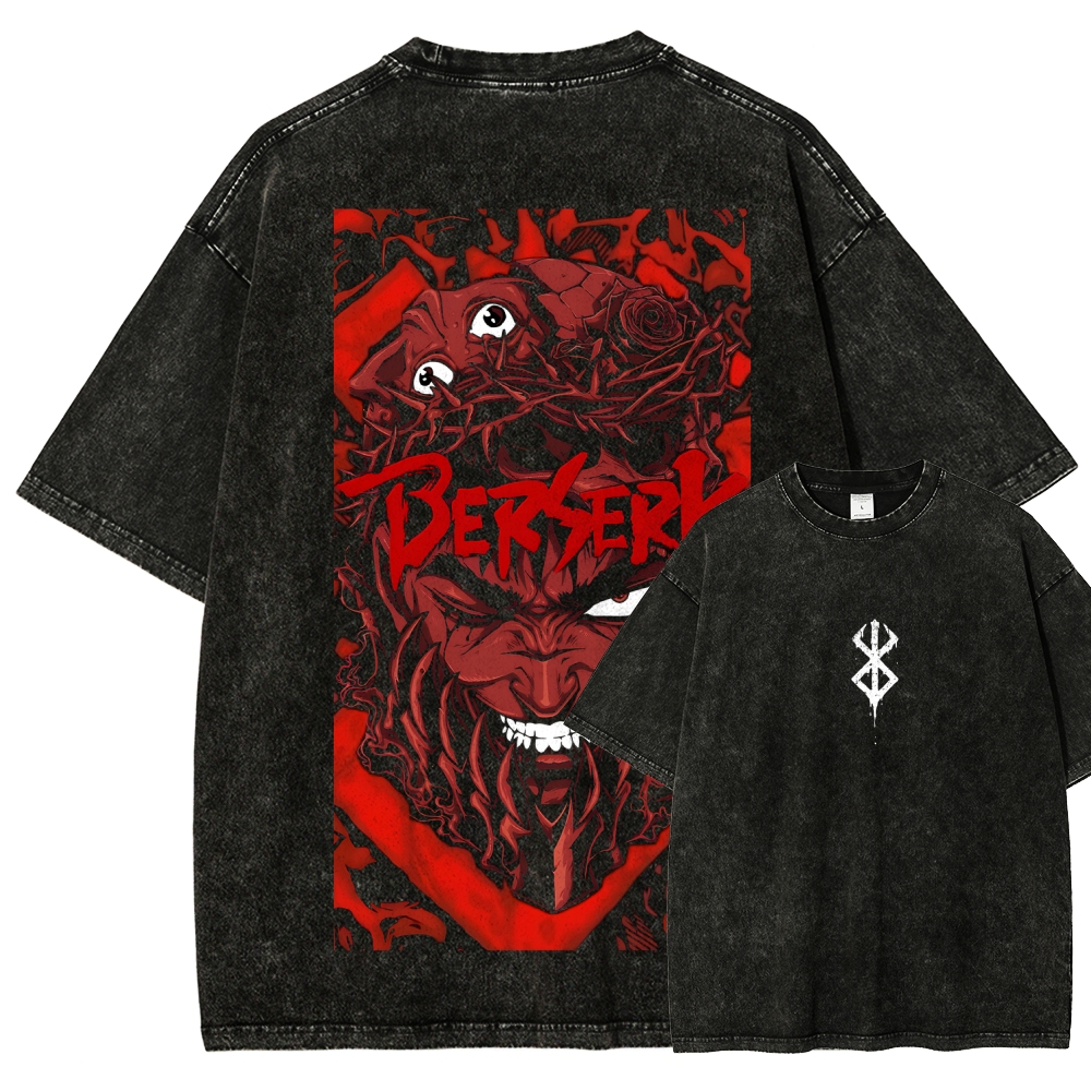 Berserk Anime Acid Wash Oversize T-Shirt Guts Anime Tee 