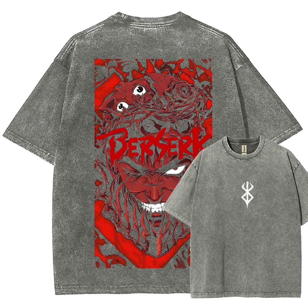 Berserk Anime Acid Wash Oversize T-Shirt Guts Anime Tee 