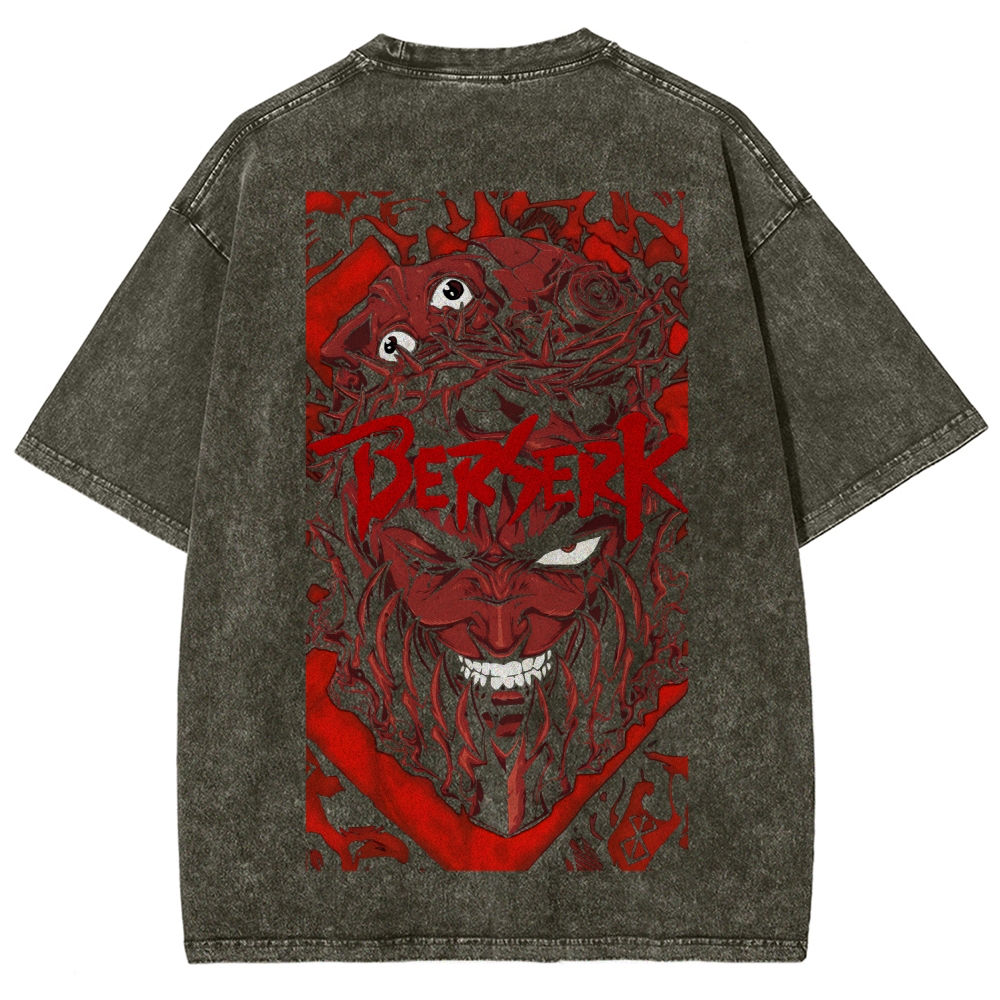 Berserk Anime Acid Wash Oversize T-Shirt Guts Anime Tee 