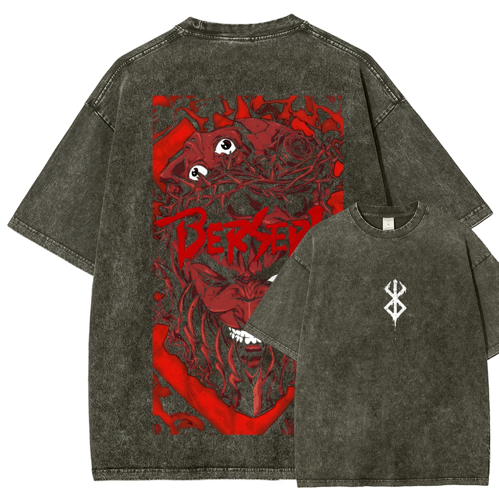 Berserk Anime Acid Wash Oversize T-Shirt Guts Anime Tee 