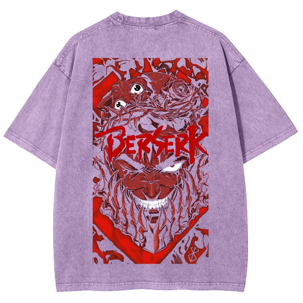 Berserk Anime Acid Wash Oversize T-Shirt Guts Anime Tee 