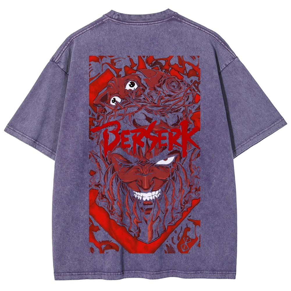 Berserk Anime Acid Wash Oversize T-Shirt Guts Anime Tee 