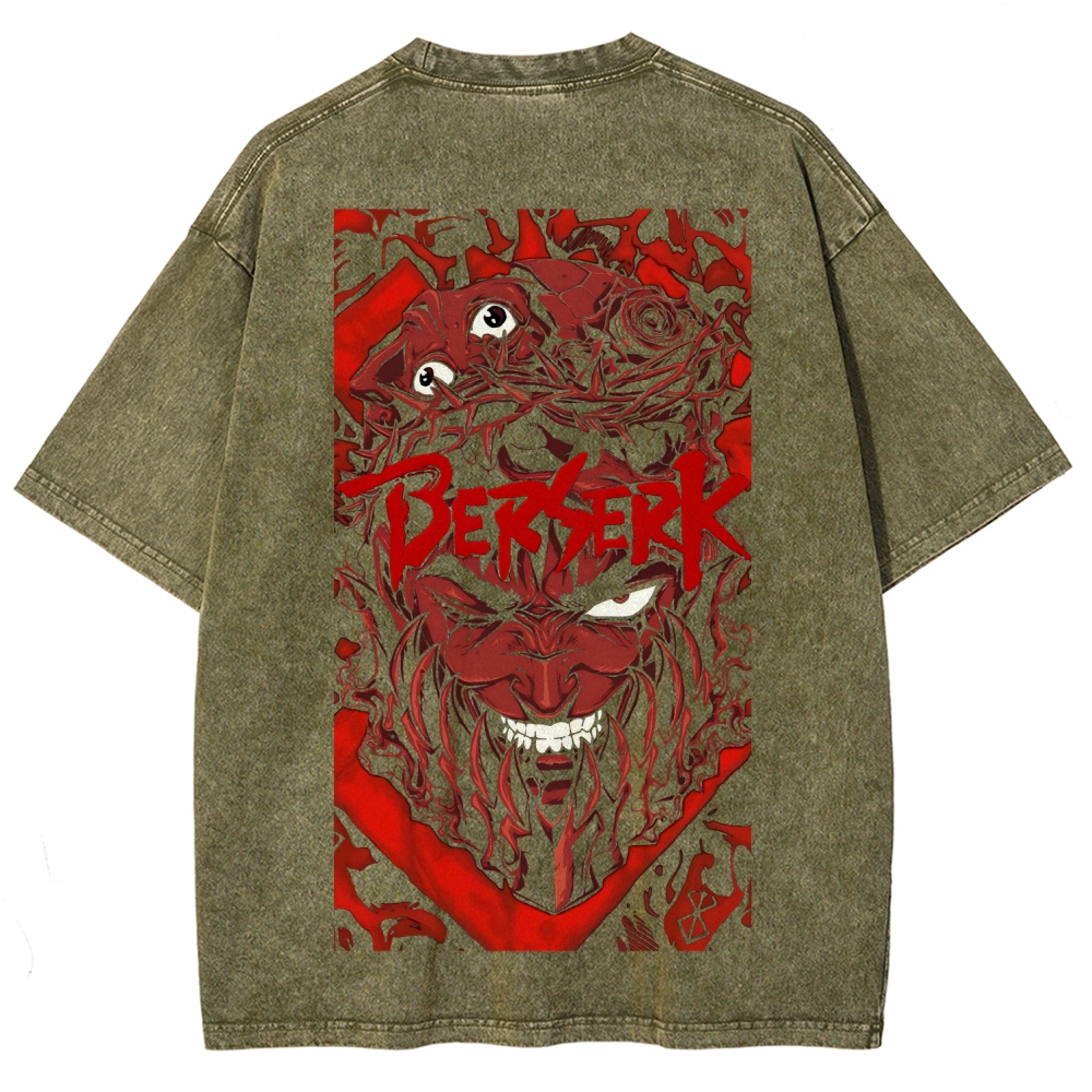 Berserk Anime Acid Wash Oversize T-Shirt Guts Anime Tee 