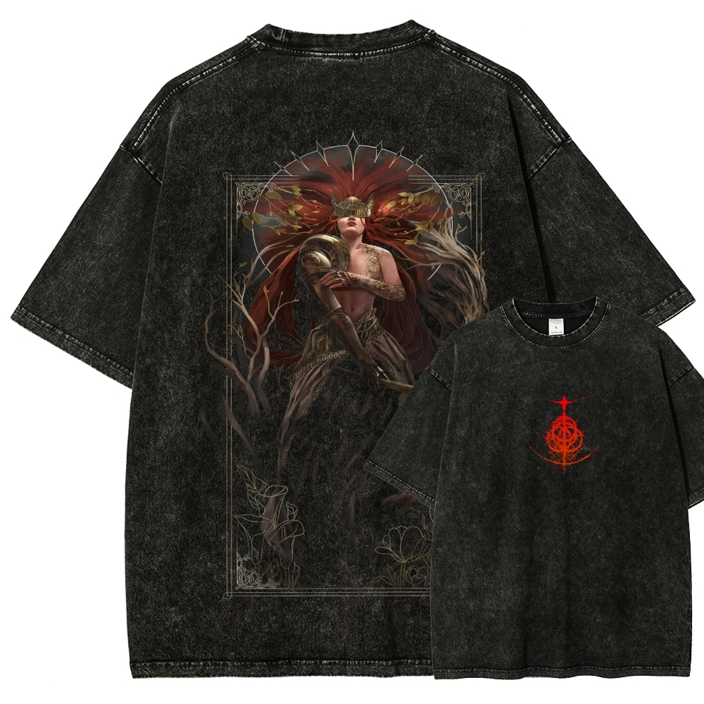 Elden Ring Retro Limited Vintage Malenia-Blade of Miquella Game Oversized Washed T-Shirt