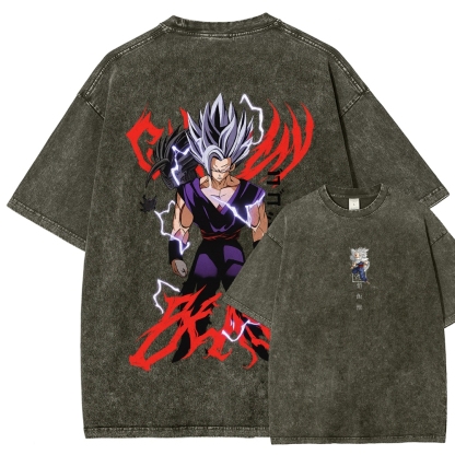 Dragon Ball "Gohan Beast" Vintage Unisex Oversize Anime Manga Acid Washed Cotton T-shirt