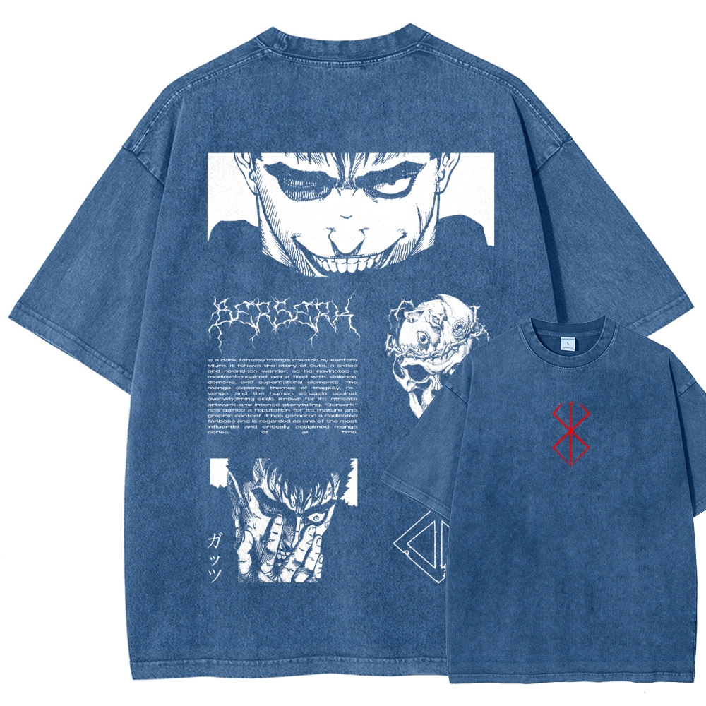 Berserk Anime Acid Washed Oversize T-Shirt Berserk Guts Anime Tee