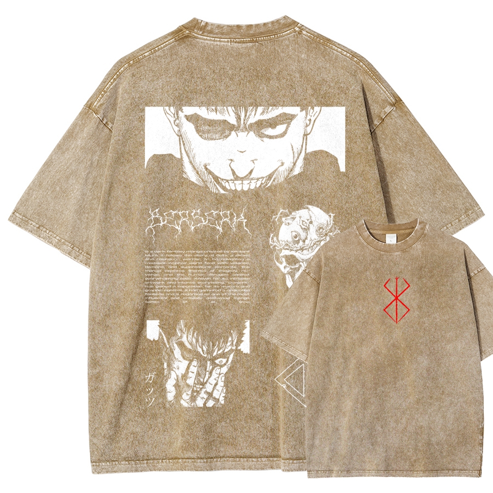 Berserk Anime Acid Washed Oversize T-Shirt Berserk Guts Anime Tee