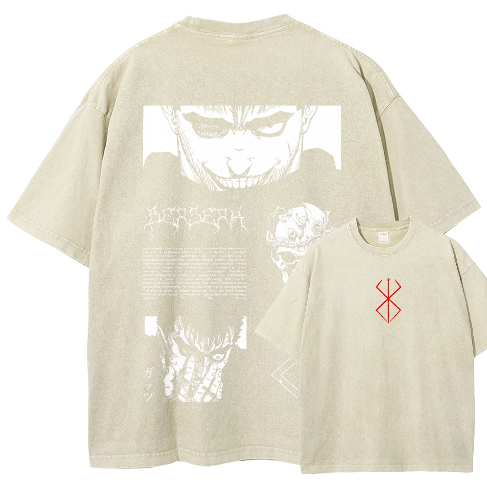 Berserk Anime Acid Washed Oversize T-Shirt Berserk Guts Anime Tee