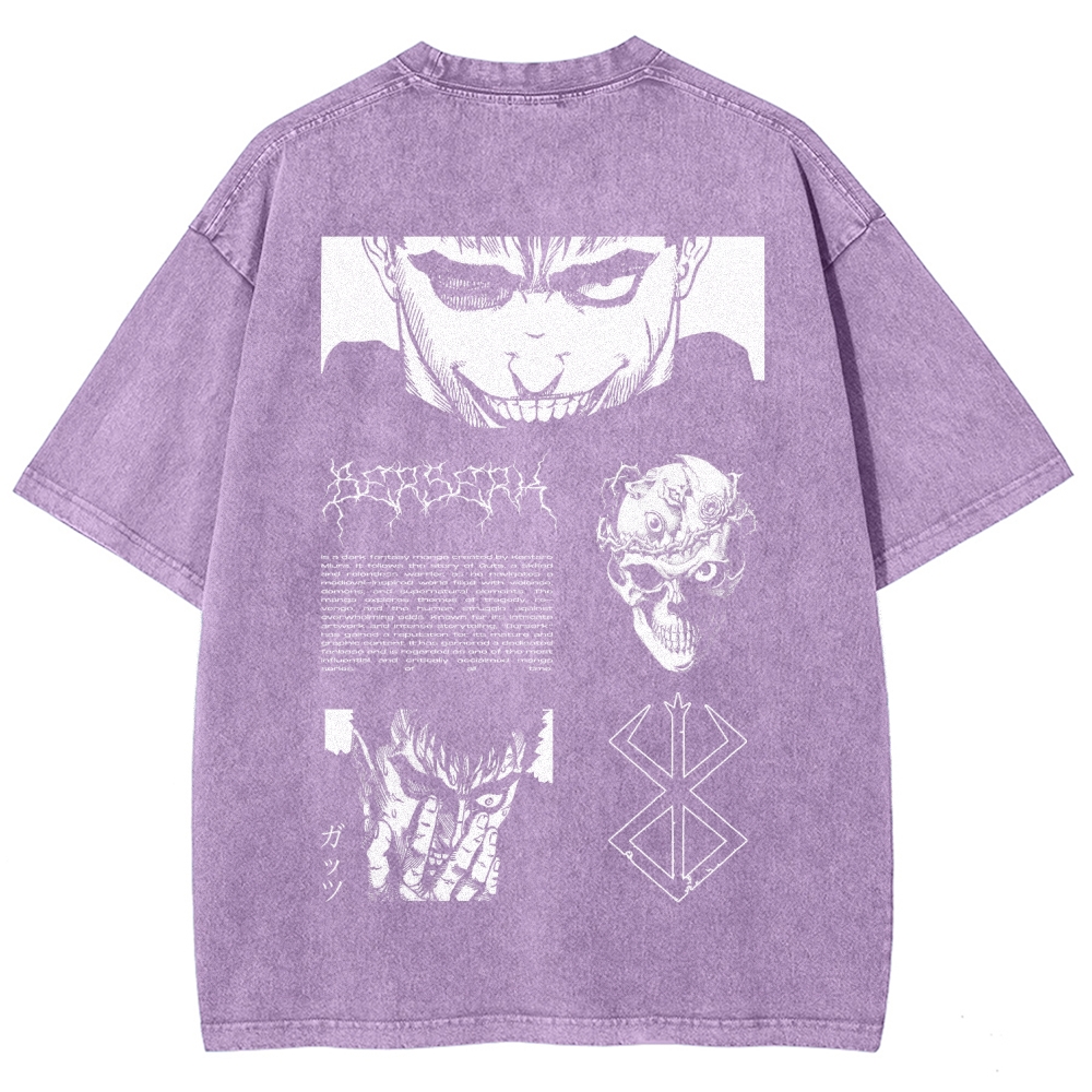 Berserk Anime Acid Washed Oversize T-Shirt Berserk Guts Anime Tee