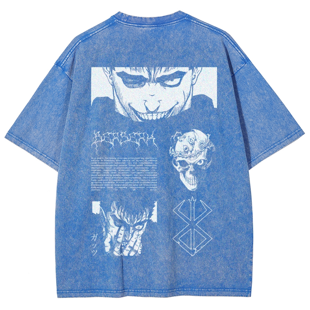 Berserk Anime Acid Washed Oversize T-Shirt Berserk Guts Anime Tee