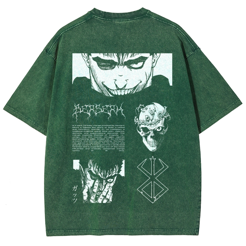 Berserk Anime Acid Washed Oversize T-Shirt Berserk Guts Anime Tee
