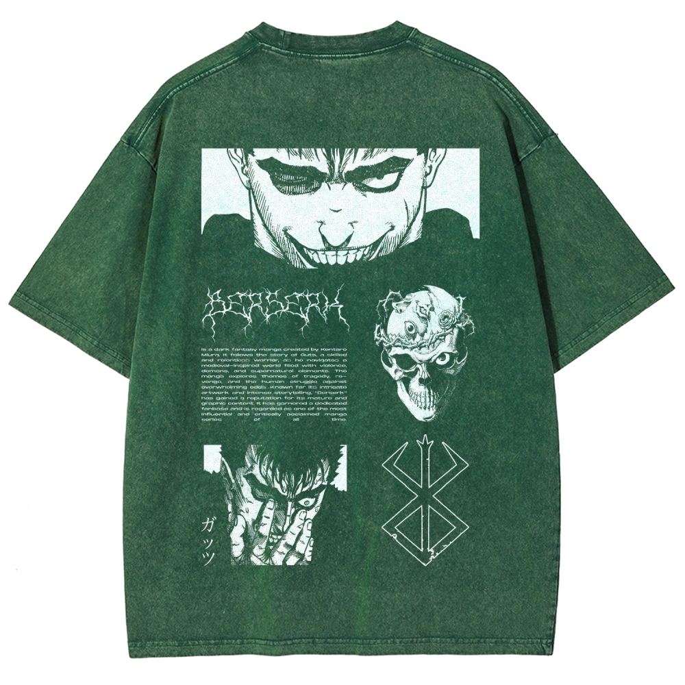Berserk Anime Acid Washed Oversize T-Shirt Berserk Guts Anime Tee