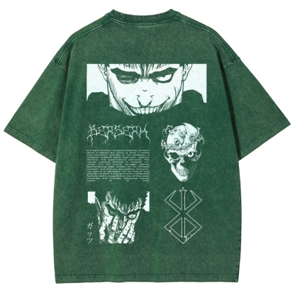 Berserk Anime Acid Washed Oversize T-Shirt Berserk Guts Anime Tee