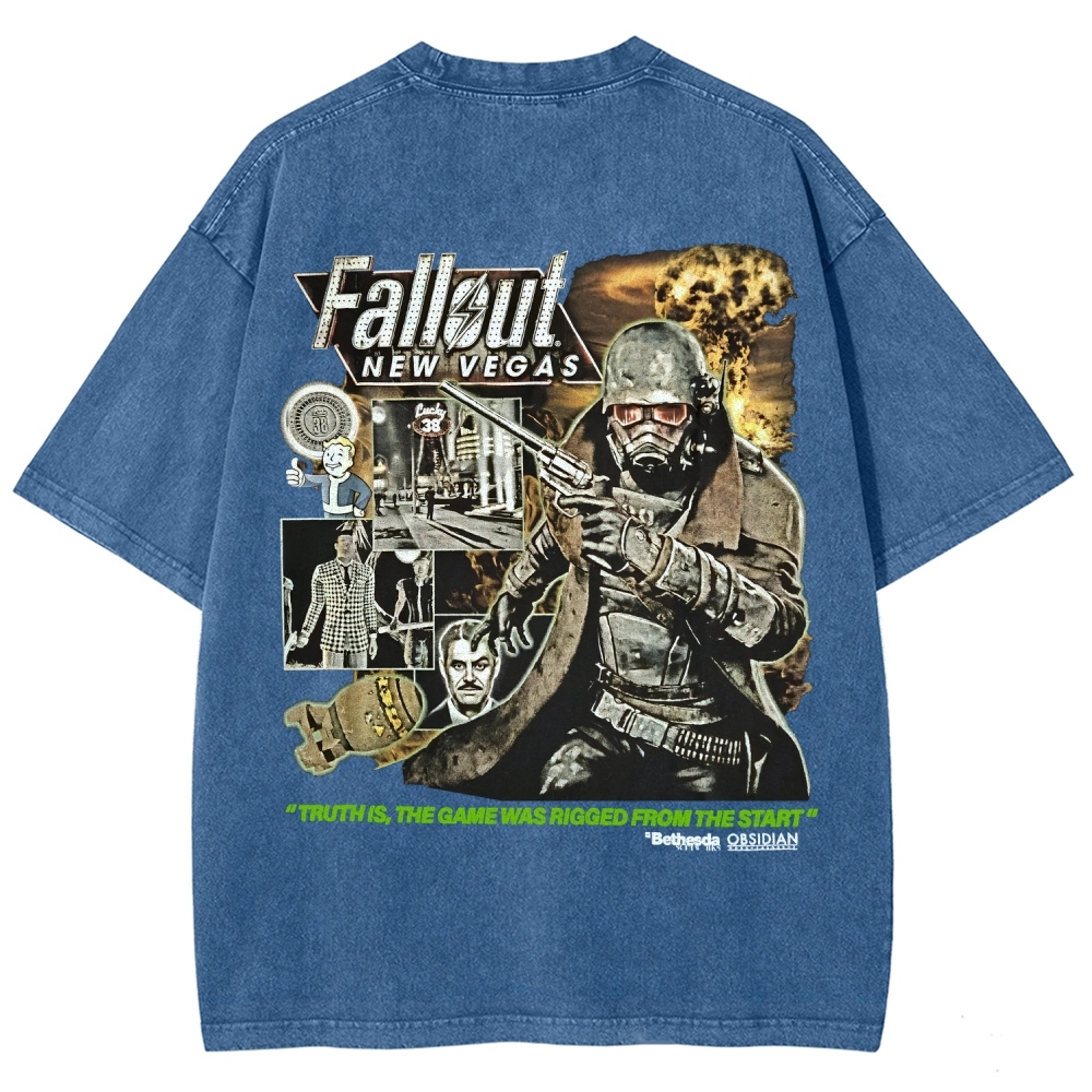 Fallout 3 New Vegas green Unisex Fit Washed T-Shirt 2509013274