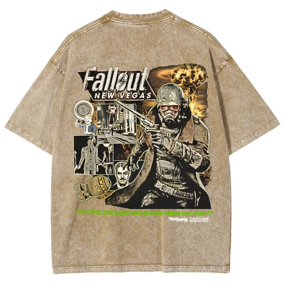 Fallout 3 New Vegas green Unisex Fit Washed T-Shirt 2509013274