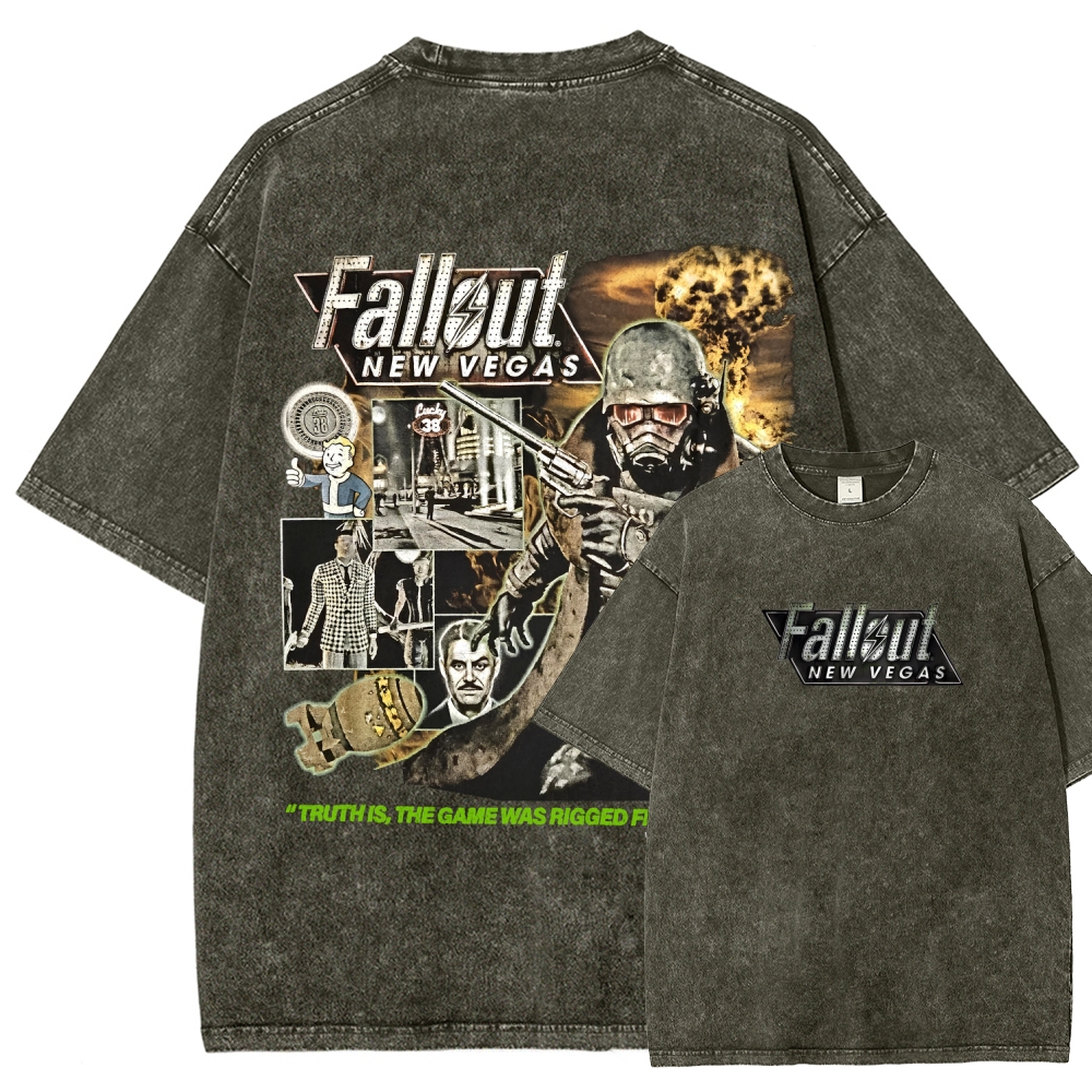 Fallout 3 New Vegas green Unisex Fit Washed T-Shirt 2509013274