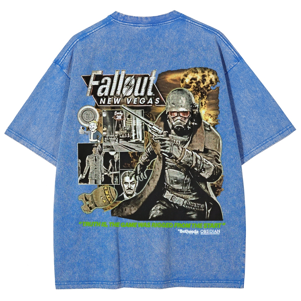 Fallout 3 New Vegas green Unisex Fit Washed T-Shirt 2509013274