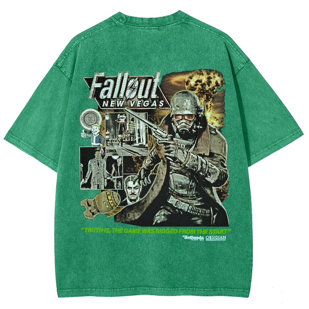 Fallout 3 New Vegas green Unisex Fit Washed T-Shirt 2509013274