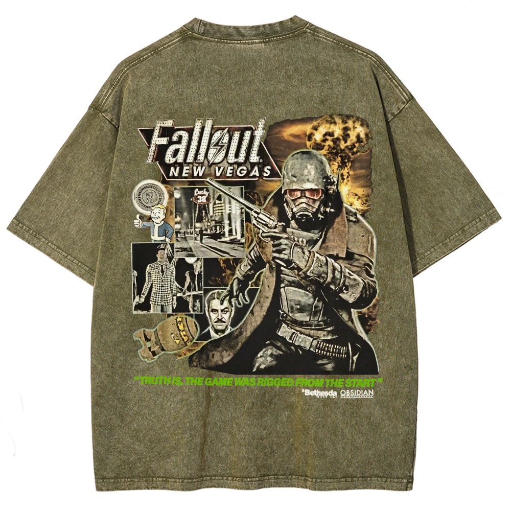 Fallout 3 New Vegas green Unisex Fit Washed T-Shirt 2509013274