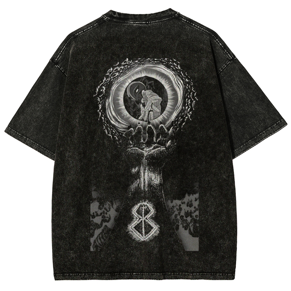 Berserk Anime Acid Wash Oversize T-Shirt Guts Anime Tee