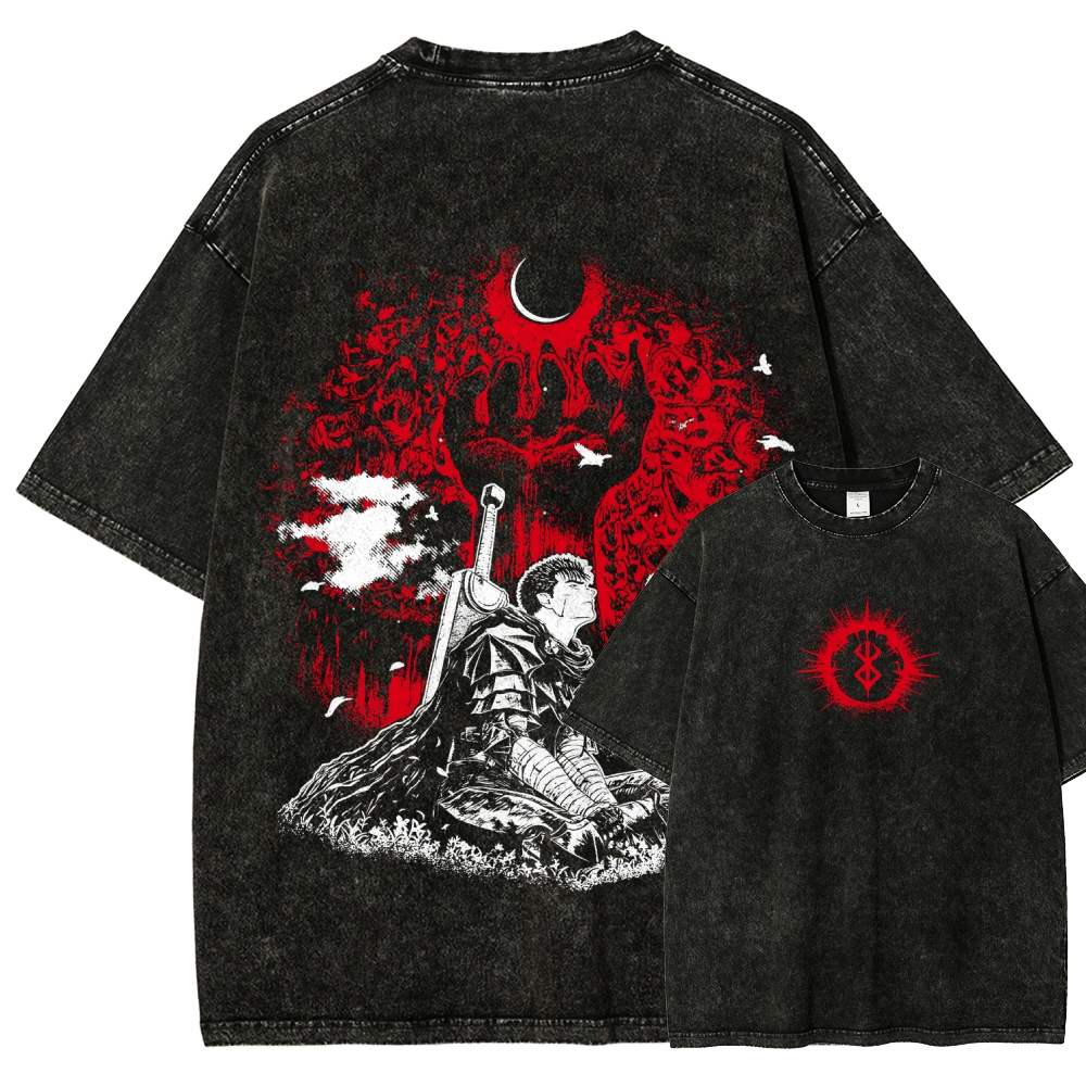 Berserk Guts Dark Knight Anime Tee – Vintage Washed Graphic T-Shirt