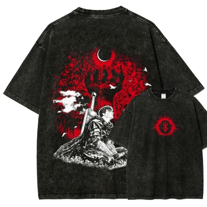 Berserk Guts Dark Knight Anime Tee – Vintage Washed Graphic T-Shirt