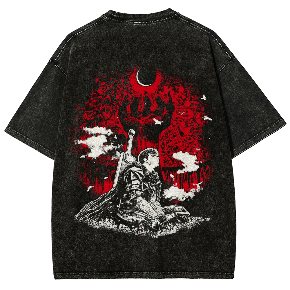 Berserk Guts Dark Knight Anime Tee – Vintage Washed Graphic T-Shirt