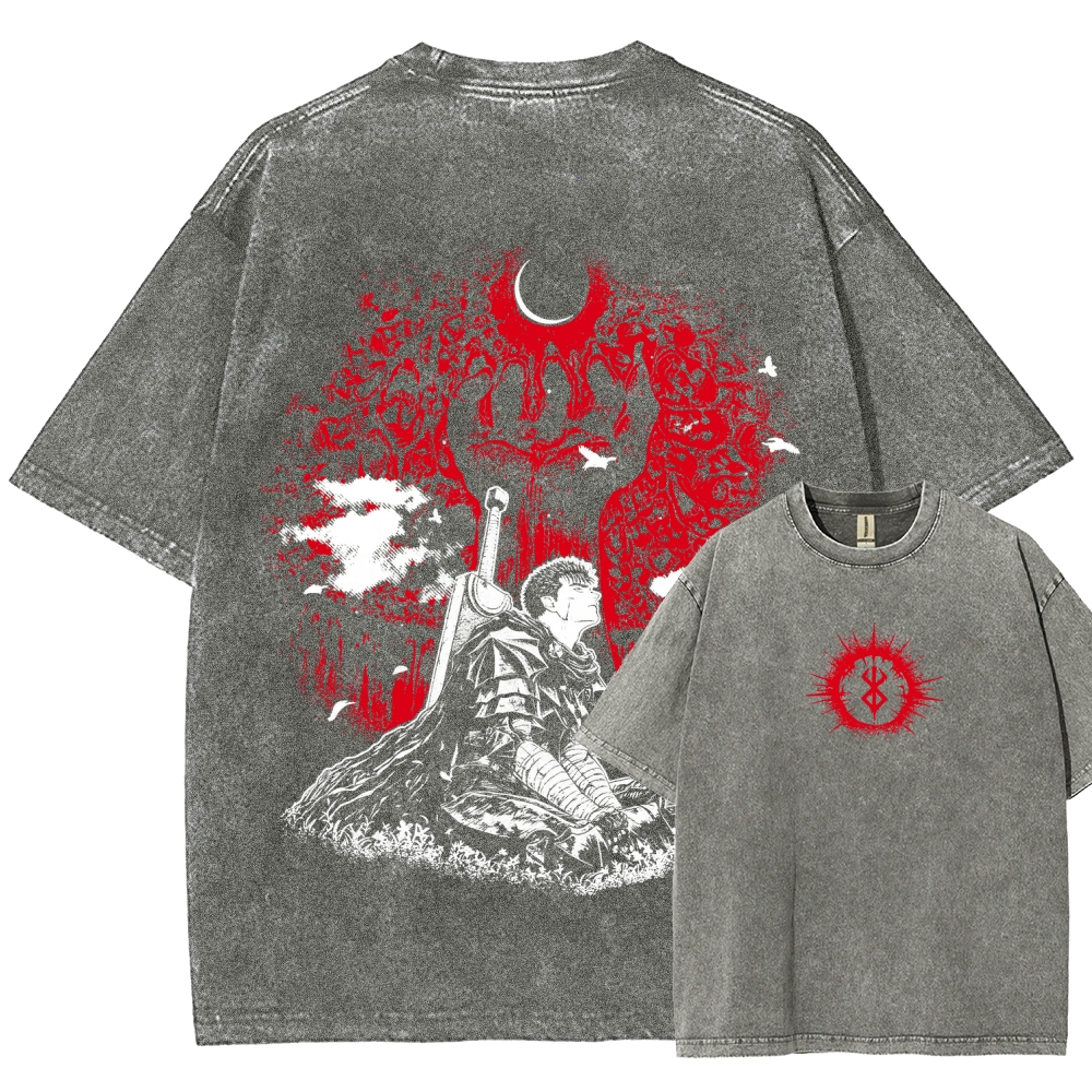 Berserk Guts Dark Knight Anime Tee – Vintage Washed Graphic T-Shirt