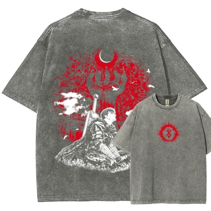 Berserk Guts Dark Knight Anime Tee – Vintage Washed Graphic T-Shirt