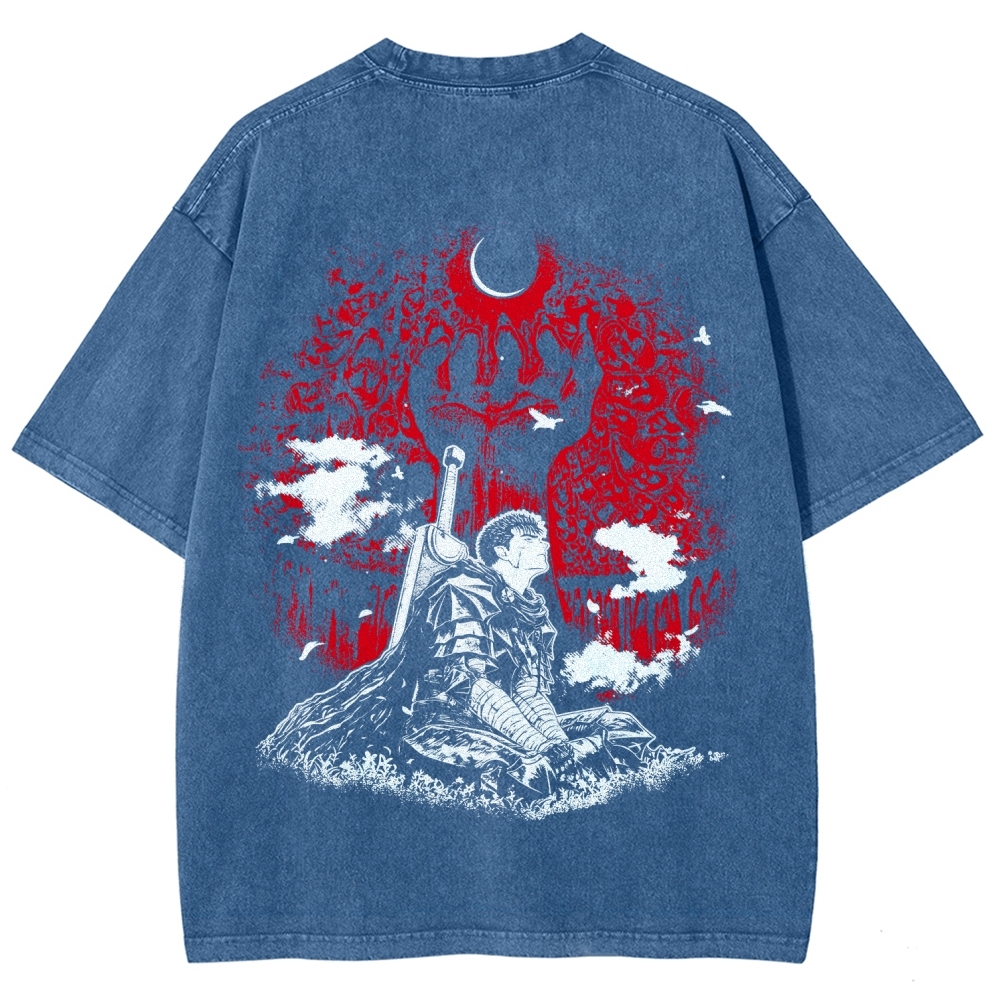 Berserk Guts Dark Knight Anime Tee – Vintage Washed Graphic T-Shirt
