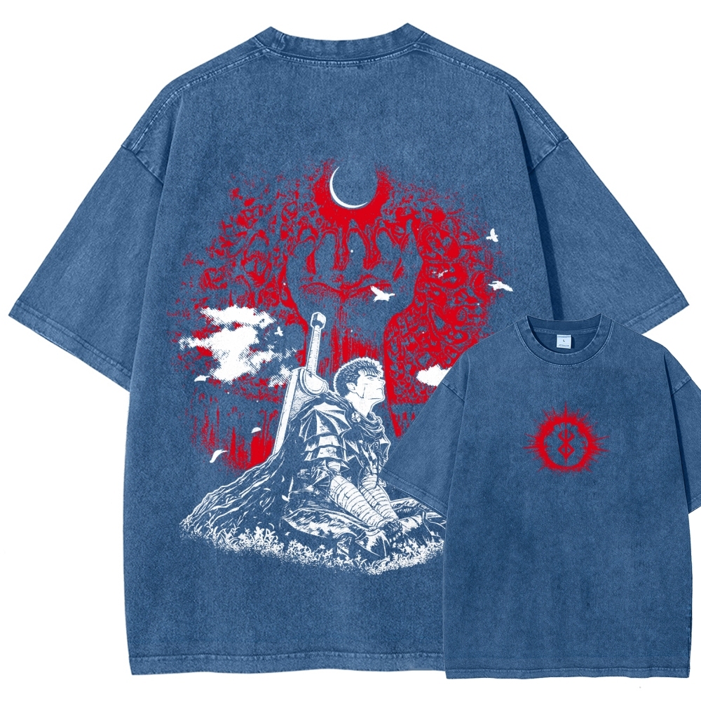 Berserk Guts Dark Knight Anime Tee – Vintage Washed Graphic T-Shirt