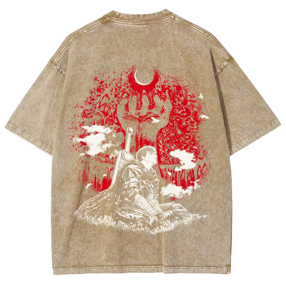 Berserk Guts Dark Knight Anime Tee – Vintage Washed Graphic T-Shirt