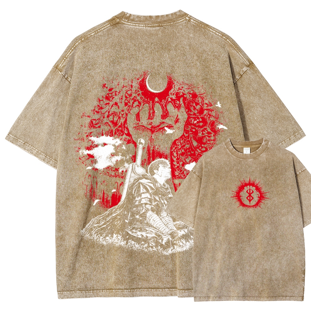 Berserk Guts Dark Knight Anime Tee – Vintage Washed Graphic T-Shirt