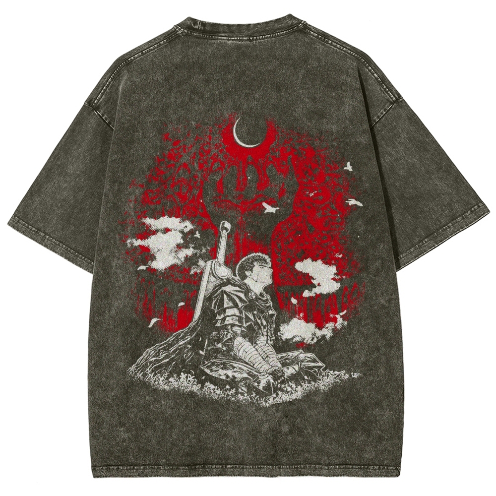 Berserk Guts Dark Knight Anime Tee – Vintage Washed Graphic T-Shirt
