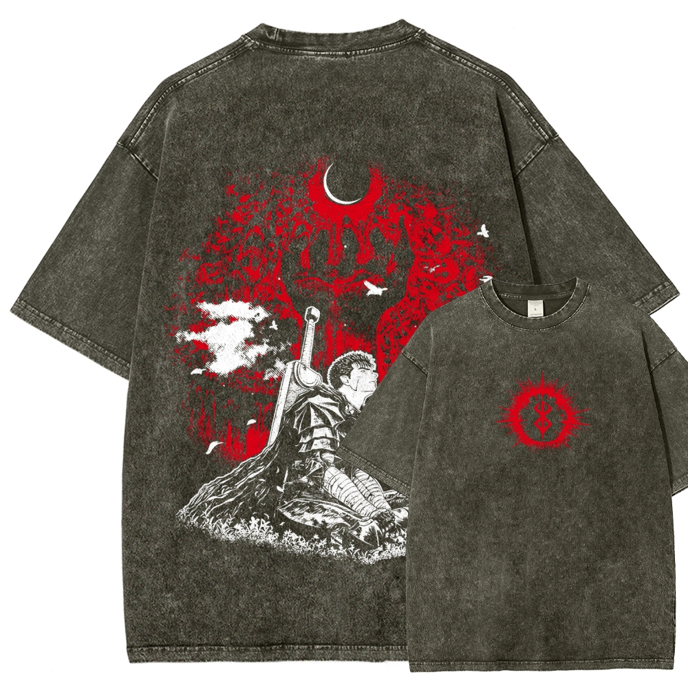 Berserk Guts Dark Knight Anime Tee – Vintage Washed Graphic T-Shirt