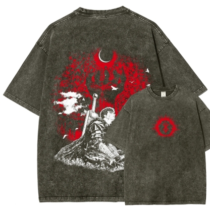 Berserk Guts Dark Knight Anime Tee – Vintage Washed Graphic T-Shirt