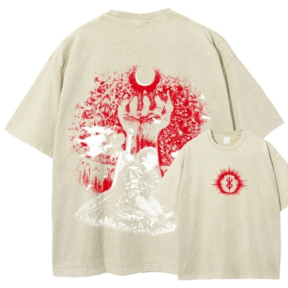 Berserk Guts Dark Knight Anime Tee – Vintage Washed Graphic T-Shirt