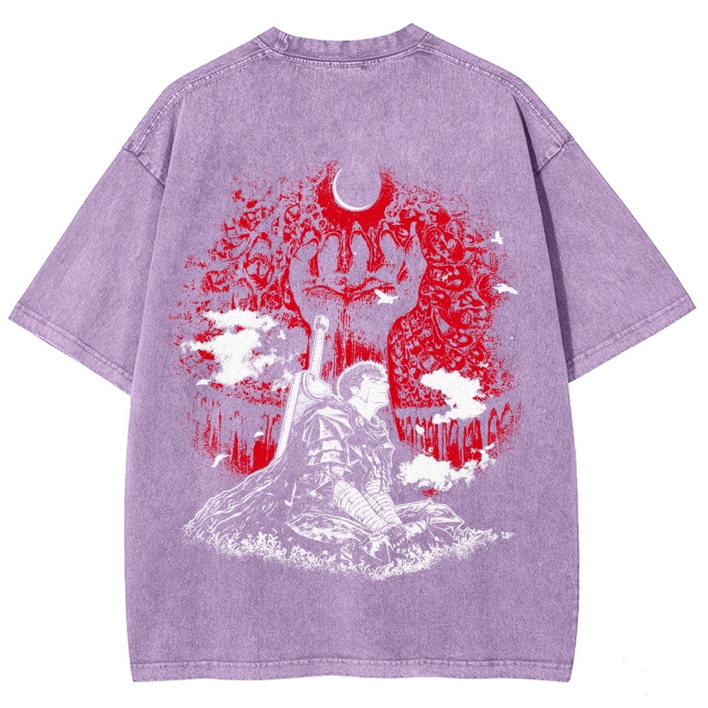 Berserk Guts Dark Knight Anime Tee – Vintage Washed Graphic T-Shirt