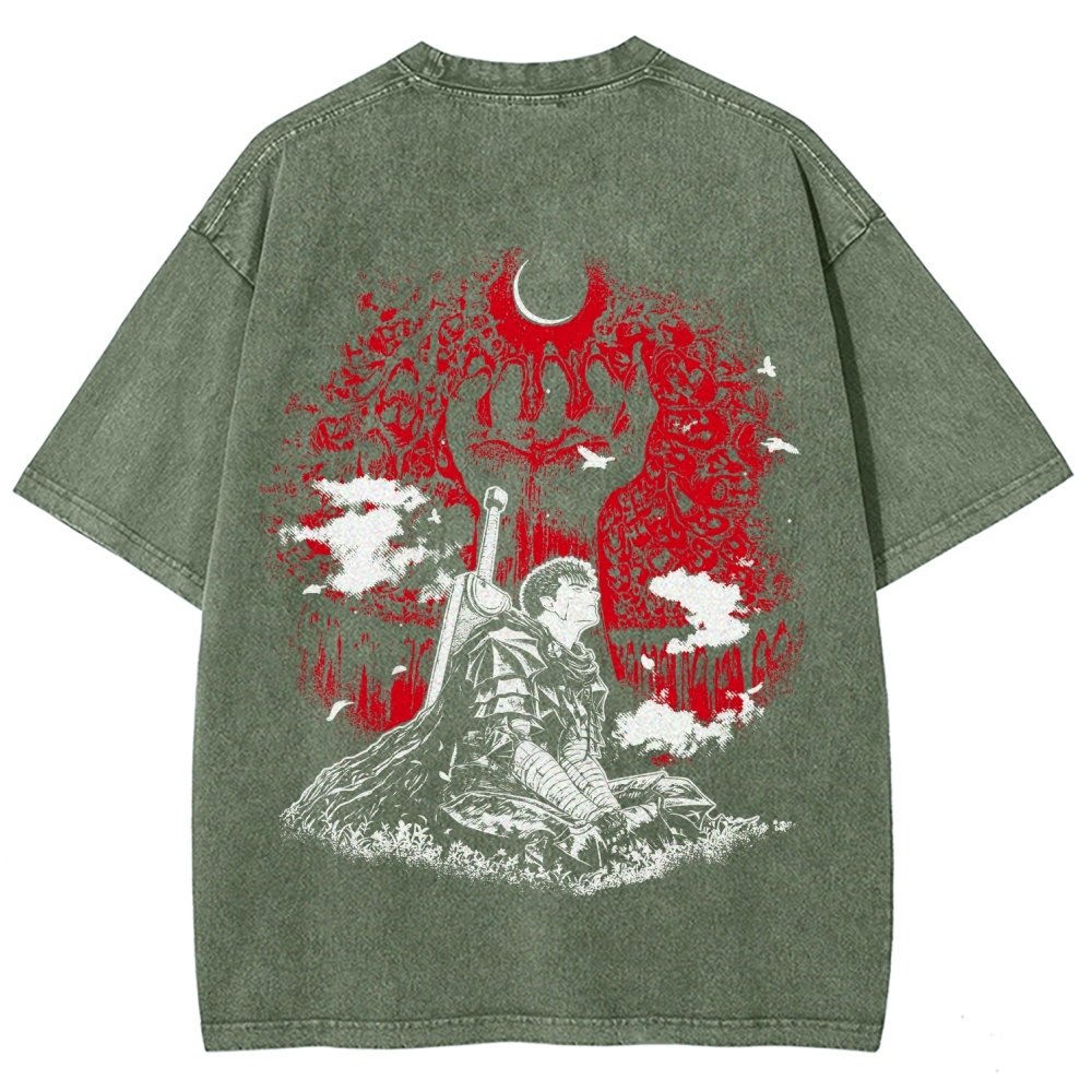 Berserk Guts Dark Knight Anime Tee – Vintage Washed Graphic T-Shirt