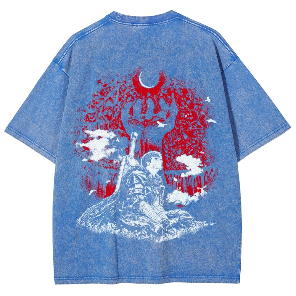 Berserk Guts Dark Knight Anime Tee – Vintage Washed Graphic T-Shirt
