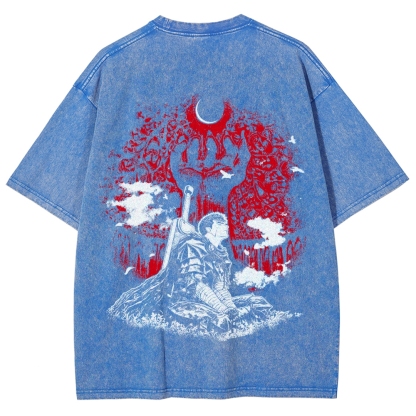 Berserk Guts Dark Knight Anime Tee – Vintage Washed Graphic T-Shirt