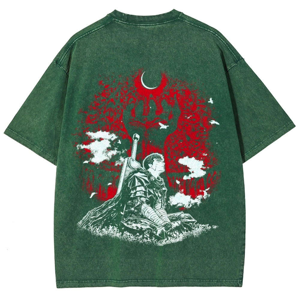 Berserk Guts Dark Knight Anime Tee – Vintage Washed Graphic T-Shirt