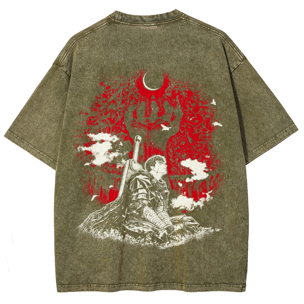 Berserk Guts Dark Knight Anime Tee – Vintage Washed Graphic T-Shirt